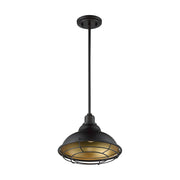 Nuvo Lighting Newbridge 12in 1-Light Pendant | Farmhouse Dark Bronze and Gold Finish | Kitchen Island & Dining Room | 12 x 12 x 8.75 in | Model 60-7014