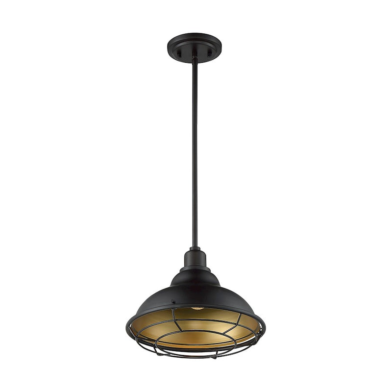Nuvo Lighting Newbridge 12in 1-Light Pendant | Farmhouse Dark Bronze and Gold Finish | Kitchen Island & Dining Room | 12 x 12 x 8.75 in | Model 60-7014