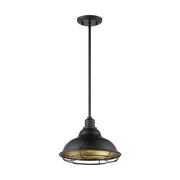 Nuvo Lighting Newbridge 12in 1-Light Pendant | Farmhouse Dark Bronze and Gold Finish | Kitchen Island & Dining Room | 12 x 12 x 8.75 in | Model 60-7014