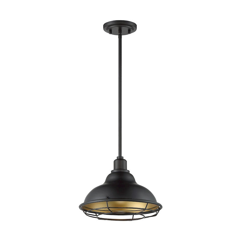 Nuvo Lighting Newbridge 12in 1-Light Pendant | Farmhouse Dark Bronze and Gold Finish | Kitchen Island & Dining Room | 12 x 12 x 8.75 in | Model 60-7014
