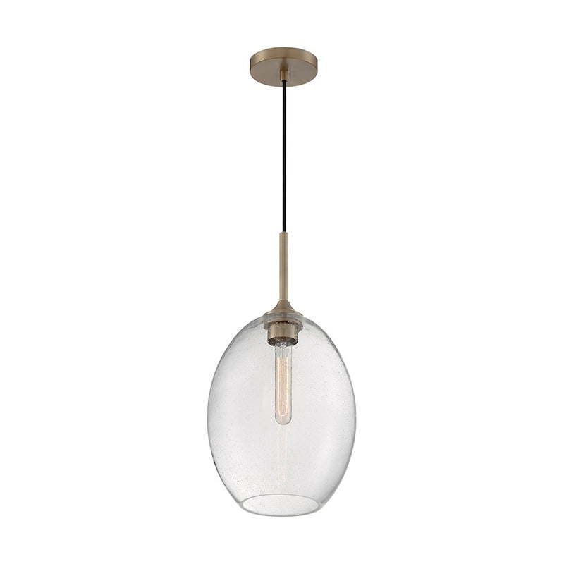 Nuvo Lighting Aria 10in 1-Light Pendant | Transitional Burnished Brass and Clear Seeded Glass | Kitchen Island & Dining Room | 9.63 x 9.63 | Model 60-7017