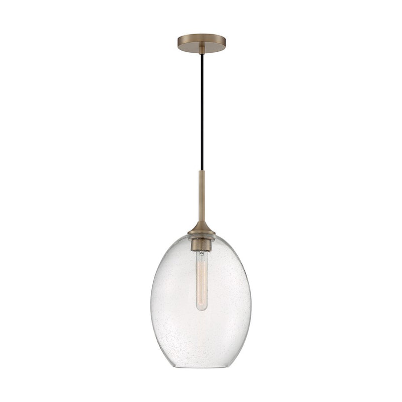 Nuvo Lighting Aria 10in 1-Light Pendant | Transitional Burnished Brass and Clear Seeded Glass | Kitchen Island & Dining Room | 9.63 x 9.63 | Model 60-7017