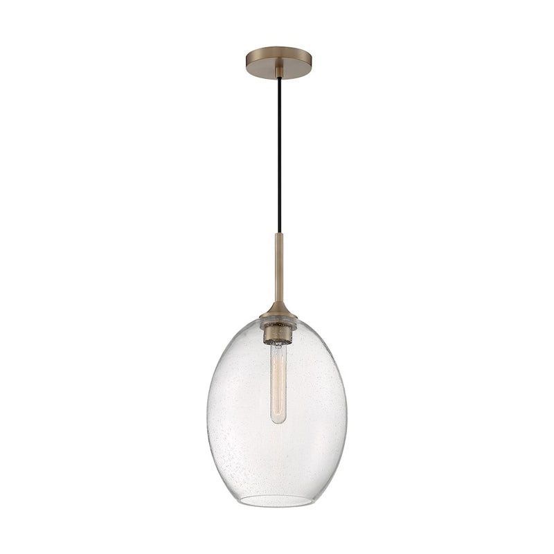Nuvo Lighting Aria 10in 1-Light Pendant | Transitional Burnished Brass and Clear Seeded Glass | Kitchen Island & Dining Room | 9.63 x 9.63 | Model 60-7017