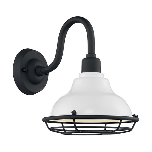 Nuvo Lighting Newbridge 1-Light 9.75in Wall Sconce | Farmhouse Gloss White and Textured Black | Indoor & Covered Patio | 9.75 x 12.38 in | Model 60-7021