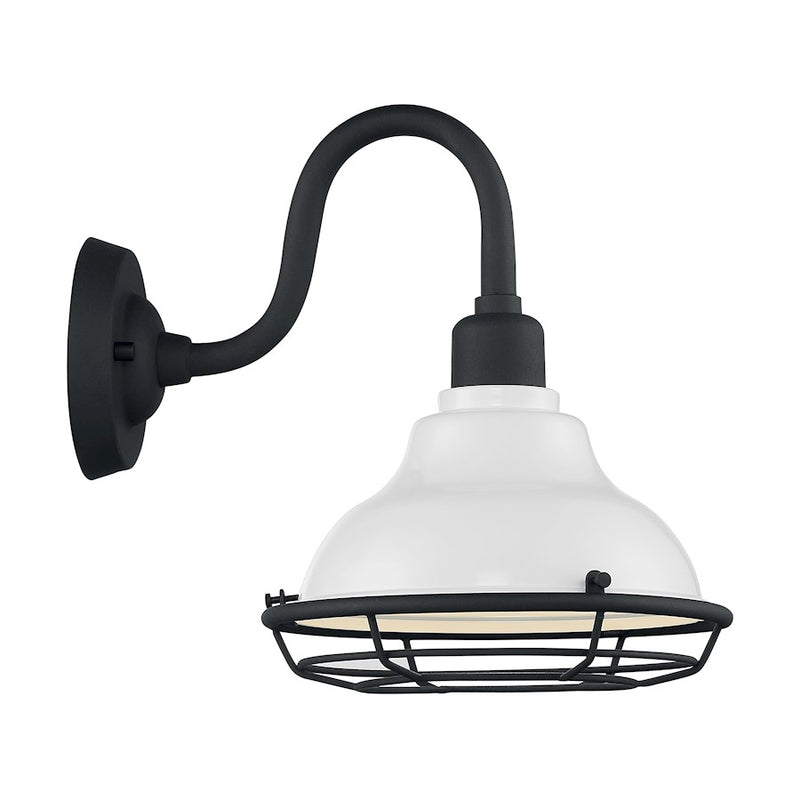 Nuvo Lighting Newbridge 1-Light 9.75in Wall Sconce | Farmhouse Gloss White and Textured Black | Indoor & Covered Patio | 9.75 x 12.38 in | Model 60-7021