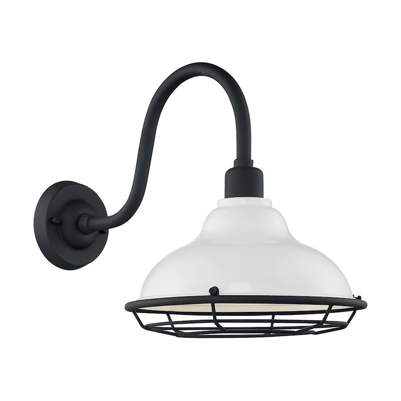Nuvo Lighting Newbridge 12in 1-Light Wall Sconce | Farmhouse Gloss White and Textured Black | Indoor & Covered Patio | 12 x 14.13 x 8 in | Model 60-7022