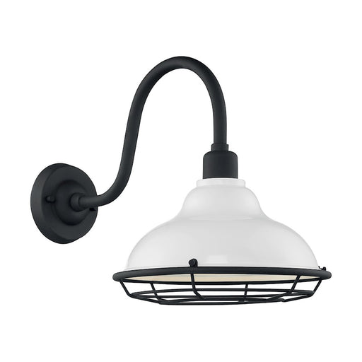Nuvo Lighting Newbridge 12in 1-Light Wall Sconce | Farmhouse Gloss White and Textured Black | Indoor & Covered Patio | 12 x 14.13 x 8 in | Model 60-7022