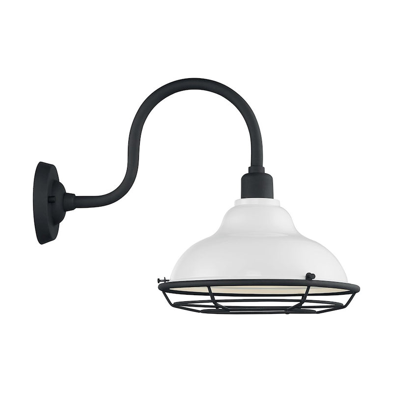 Nuvo Lighting Newbridge 12in 1-Light Wall Sconce | Farmhouse Gloss White and Textured Black | Indoor & Covered Patio | 12 x 14.13 x 8 in | Model 60-7022