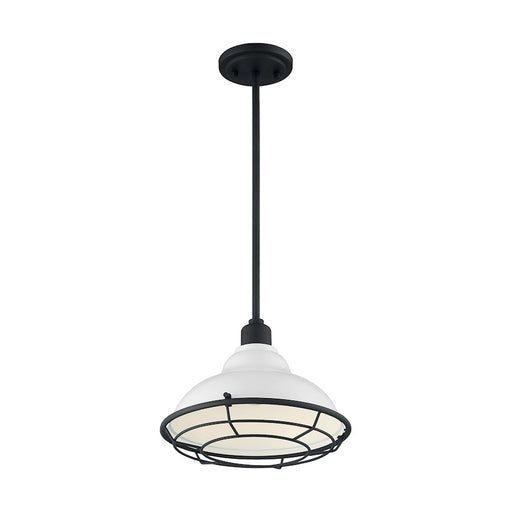 Nuvo Lighting Newbridge 12in 1-Light Pendant | Farmhouse Gloss White and Black Accents | Kitchen Island & Dining Room | 12 x 12 x 8.75 in | Model 60-7024