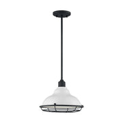 Nuvo Lighting Newbridge 12in 1-Light Pendant | Farmhouse Gloss White and Black Accents | Kitchen Island & Dining Room | 12 x 12 x 8.75 in | Model 60-7024