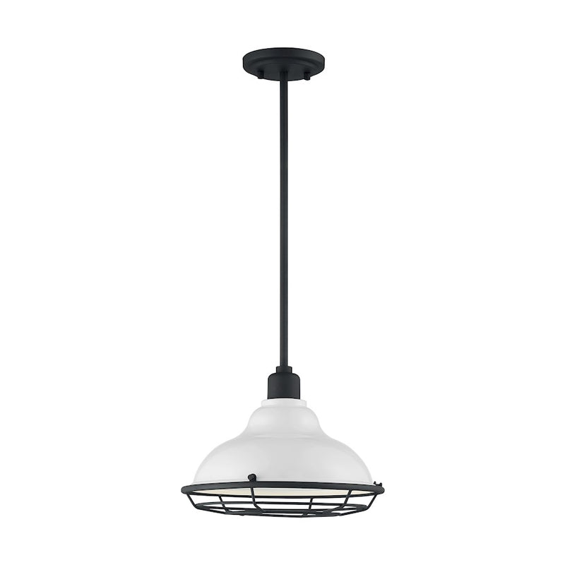 Nuvo Lighting Newbridge 12in 1-Light Pendant | Farmhouse Gloss White and Black Accents | Kitchen Island & Dining Room | 12 x 12 x 8.75 in | Model 60-7024