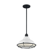 Nuvo Lighting Newbridge 12in 1-Light Pendant | Farmhouse Gloss White and Black Accents | Kitchen Island & Dining Room | 12 x 12 x 8.75 in | Model 60-7024