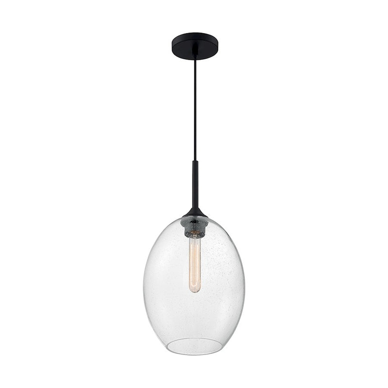Nuvo Lighting Aria 10in 1-Light Pendant | Transitional Matte Black and Clear Seeded Glass | Kitchen Island & Dining Room | 9.63 x 9.63 x | Model 60-7027