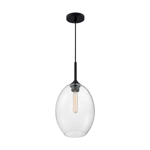 Nuvo Lighting Aria 10in 1-Light Pendant | Transitional Matte Black and Clear Seeded Glass | Kitchen Island & Dining Room | 9.63 x 9.63 x | Model 60-7027