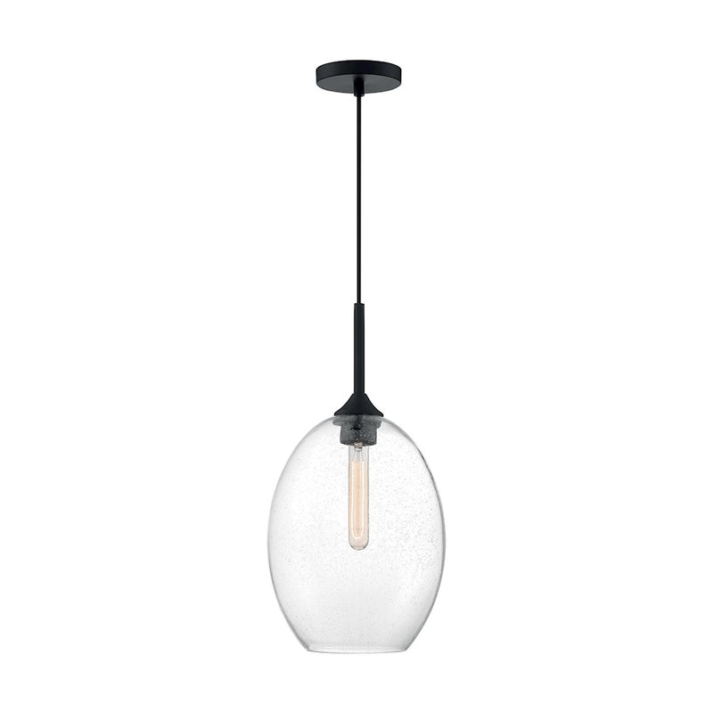 Nuvo Lighting Aria 10in 1-Light Pendant | Transitional Matte Black and Clear Seeded Glass | Kitchen Island & Dining Room | 9.63 x 9.63 x | Model 60-7027