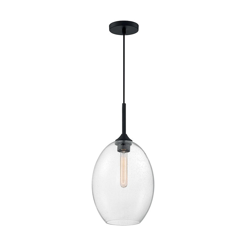 Nuvo Lighting Aria 10in 1-Light Pendant | Transitional Matte Black and Clear Seeded Glass | Kitchen Island & Dining Room | 9.63 x 9.63 x | Model 60-7027
