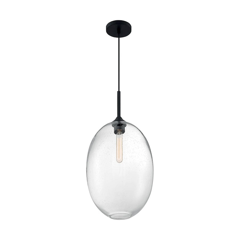 Nuvo Lighting Aria 12in 1-Light Pendant | Transitional Matte Black and Clear Seeded Glass | Kitchen Island & Dining Room | 11.63 x 23.25 in | Model 60-7028