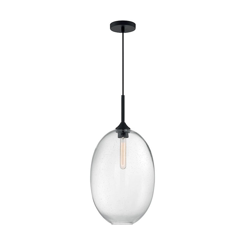 Nuvo Lighting Aria 12in 1-Light Pendant | Transitional Matte Black and Clear Seeded Glass | Kitchen Island & Dining Room | 11.63 x 23.25 in | Model 60-7028