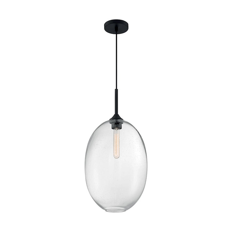 Nuvo Lighting Aria 12in 1-Light Pendant | Transitional Matte Black and Clear Seeded Glass | Kitchen Island & Dining Room | 11.63 x 23.25 in | Model 60-7028