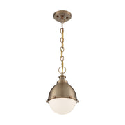 Nuvo Lighting Ronan 9in 1-Light Pendant | Vintage Burnished Brass and Etched Opal Glass | Kitchen Island & Dining Room | 8.88 x 8.88 x 14 | Model 60-7029