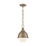 Nuvo Lighting Ronan 9in 1-Light Pendant | Vintage Burnished Brass and Etched Opal Glass | Kitchen Island & Dining Room | 8.88 x 8.88 x 14 | Model 60-7029