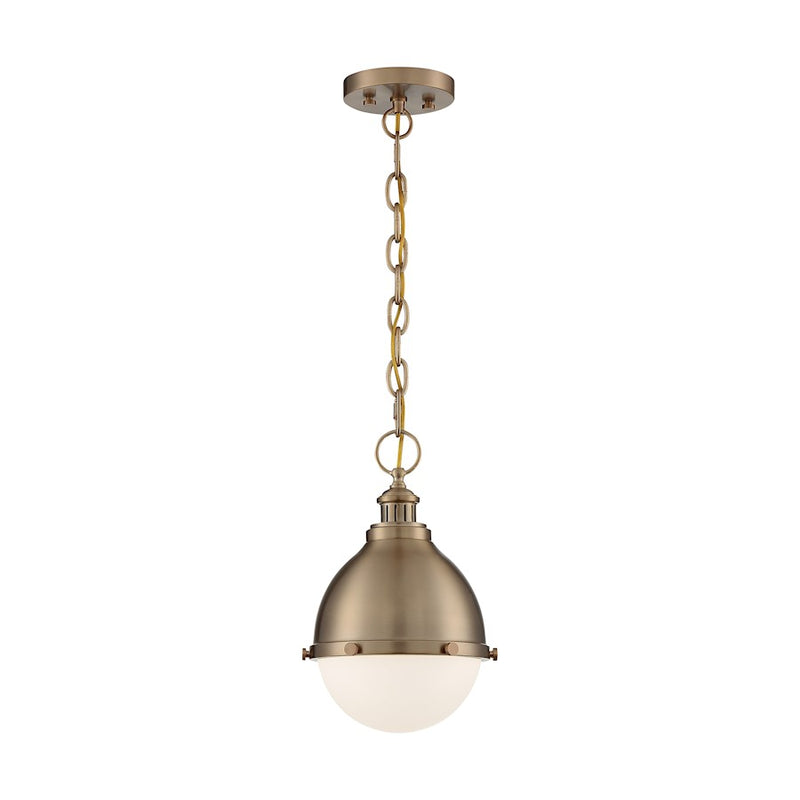 Nuvo Lighting Ronan 9in 1-Light Pendant | Vintage Burnished Brass and Etched Opal Glass | Kitchen Island & Dining Room | 8.88 x 8.88 x 14 | Model 60-7029