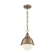 Nuvo Lighting Ronan 9in 1-Light Pendant | Vintage Burnished Brass and Etched Opal Glass | Kitchen Island & Dining Room | 8.88 x 8.88 x 14 | Model 60-7029