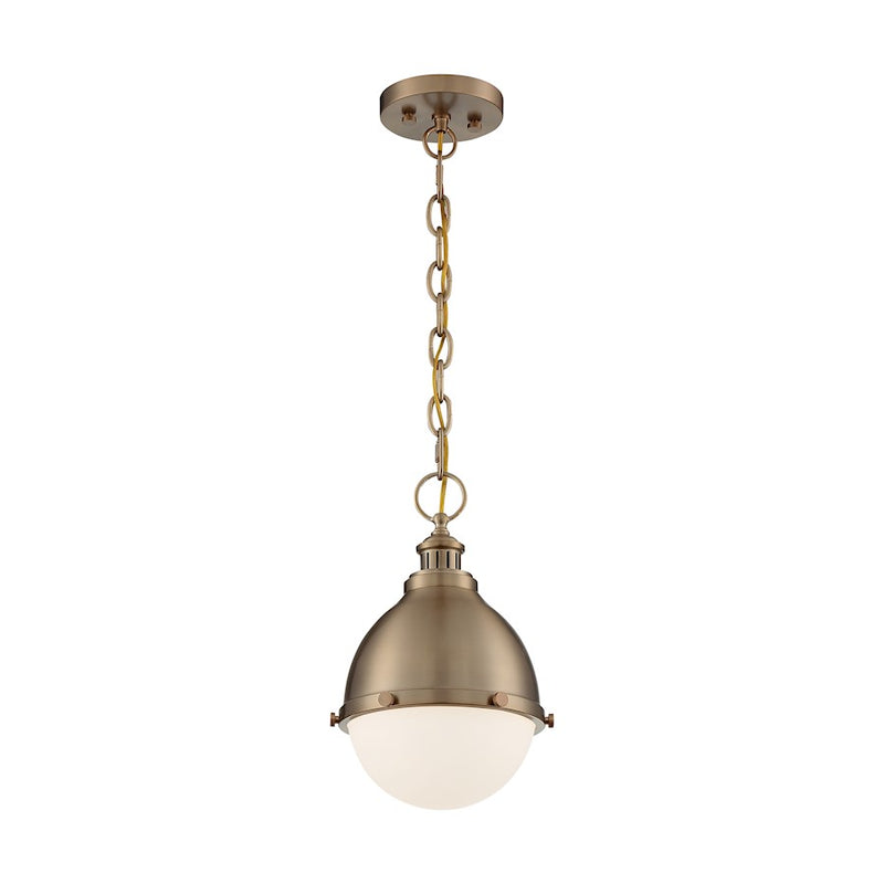 Nuvo Lighting Ronan 9in 1-Light Pendant | Vintage Burnished Brass and Etched Opal Glass | Kitchen Island & Dining Room | 8.88 x 8.88 x 14 | Model 60-7029