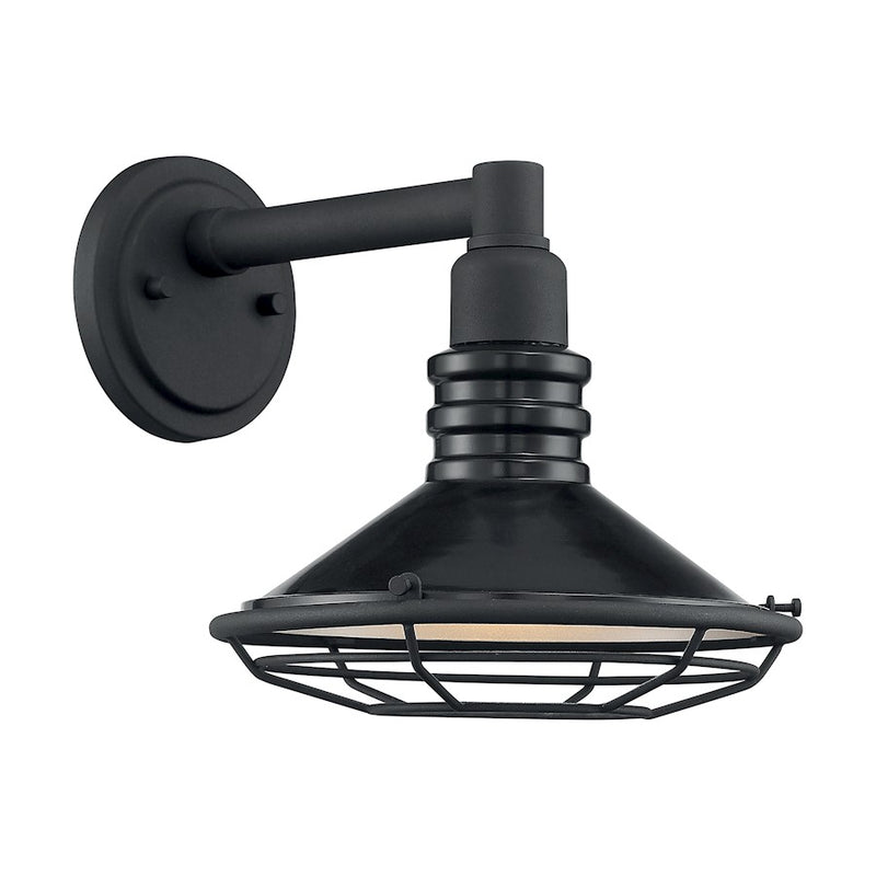 Nuvo Lighting Blue Harbor 10in 1-Light Wall Sconce | Nautical Gloss Black and Silver Metal | Outdoor Covered Patio & Entryway | 9.75 x 10 | Model 60-7031