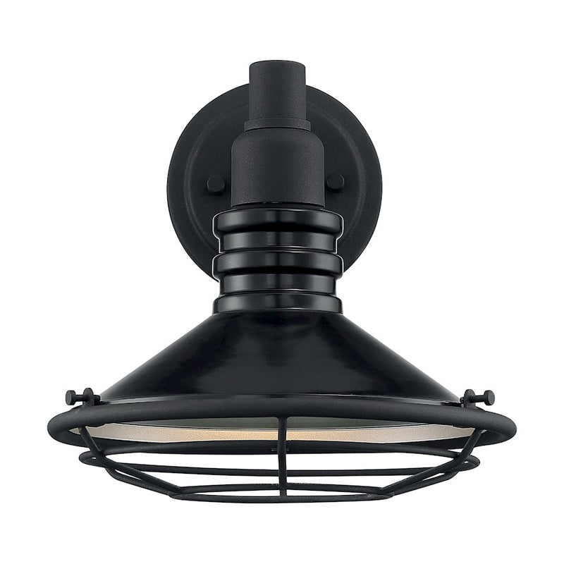 Nuvo Lighting Blue Harbor 10in 1-Light Wall Sconce | Nautical Gloss Black and Silver Metal | Outdoor Covered Patio & Entryway | 9.75 x 10 | Model 60-7031