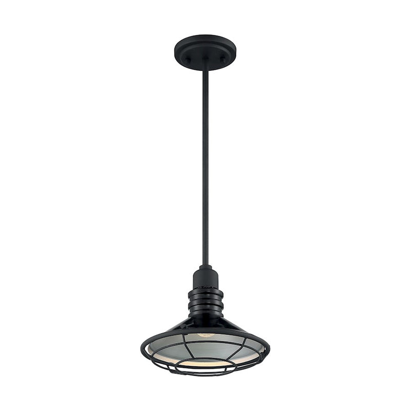 Nuvo Lighting Blue Harbor 10in 1-Light Pendant | Nautical & Coastal Gloss Black/Silver | Kitchen Island & Dining Room | 9.75 x 9.75 x 8.13 | Model 60-7033