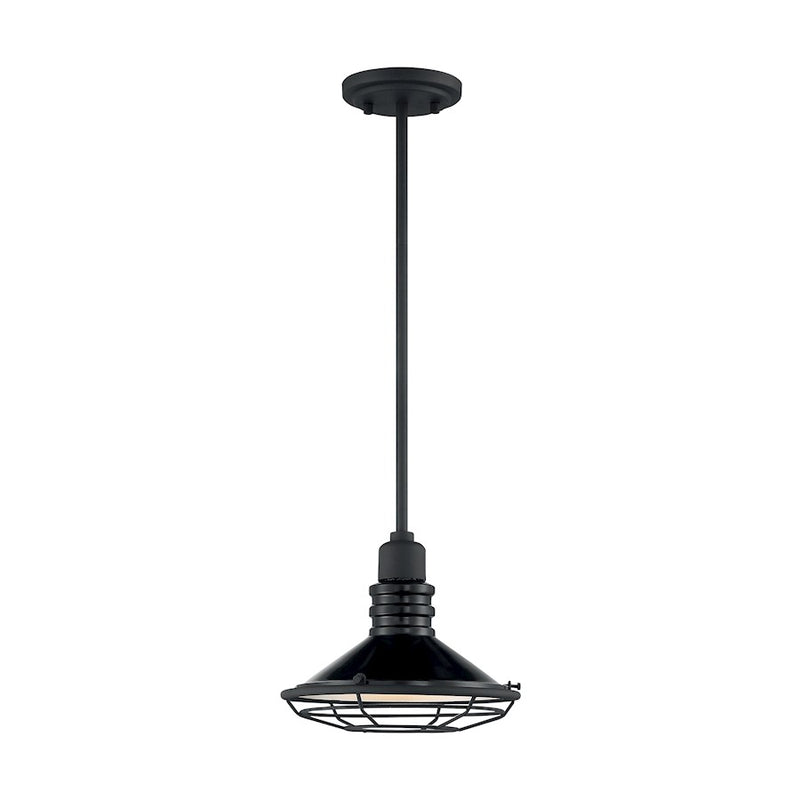 Nuvo Lighting Blue Harbor 10in 1-Light Pendant | Nautical & Coastal Gloss Black/Silver | Kitchen Island & Dining Room | 9.75 x 9.75 x 8.13 | Model 60-7033