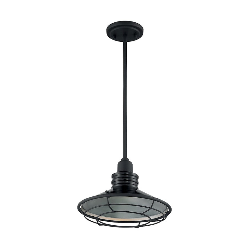 Nuvo Lighting Blue Harbor 12in 1-Light Pendant | Nautical & Coastal Gloss Black and Silver | Kitchen Island & Dining Room | 12 x 8 in | Model 60-7034