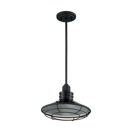 Nuvo Lighting Blue Harbor 12in 1-Light Pendant | Nautical & Coastal Gloss Black and Silver | Kitchen Island & Dining Room | 12 x 8 in | Model 60-7034