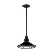 Nuvo Lighting Blue Harbor 12in 1-Light Pendant | Nautical & Coastal Gloss Black and Silver | Kitchen Island & Dining Room | 12 x 8 in | Model 60-7034