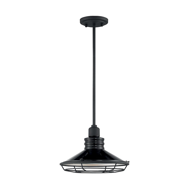 Nuvo Lighting Blue Harbor 12in 1-Light Pendant | Nautical & Coastal Gloss Black and Silver | Kitchen Island & Dining Room | 12 x 8 in | Model 60-7034