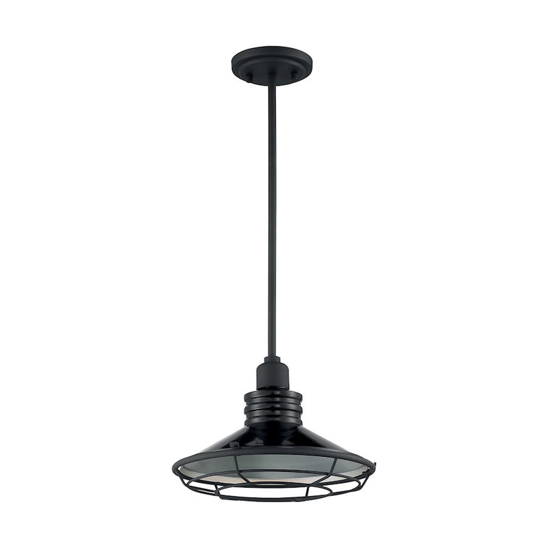 Nuvo Lighting Blue Harbor 12in 1-Light Pendant | Nautical & Coastal Gloss Black and Silver | Kitchen Island & Dining Room | 12 x 8 in | Model 60-7034