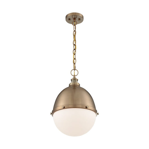 Nuvo Lighting Ronan 13in 1-Light Pendant | Vintage Burnished Brass and Etched Opal Glass | Kitchen Island & Dining Room | 12.63 x 12.63 x | Model 60-7039