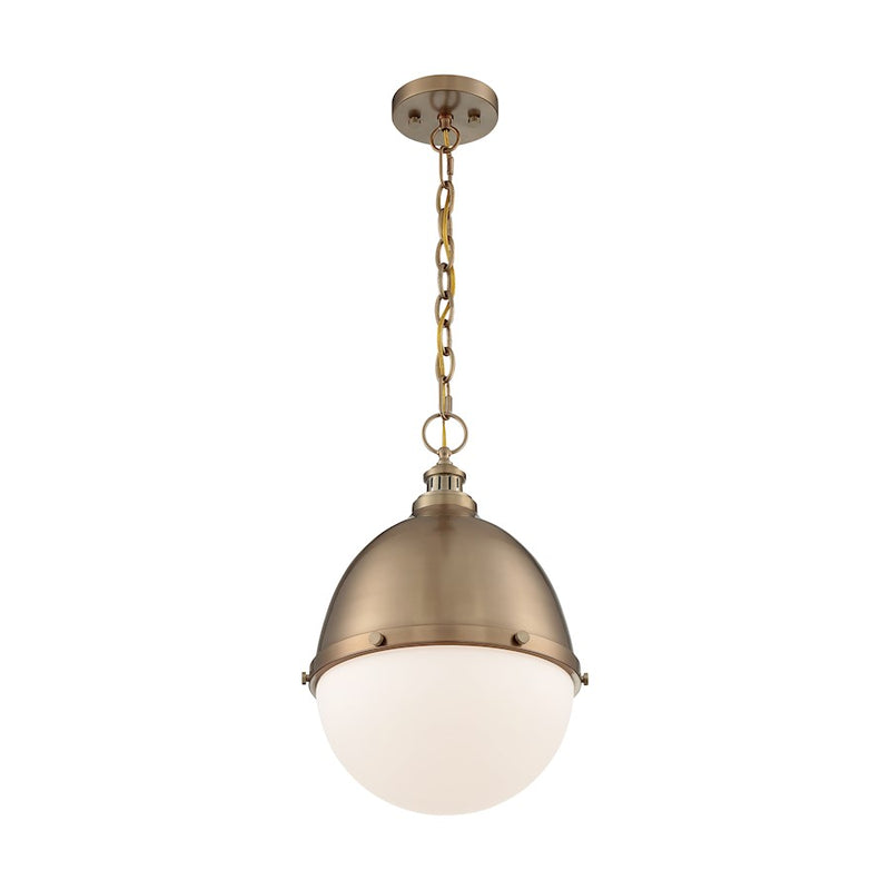 Nuvo Lighting Ronan 13in 1-Light Pendant | Vintage Burnished Brass and Etched Opal Glass | Kitchen Island & Dining Room | 12.63 x 12.63 x | Model 60-7039