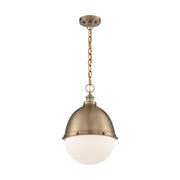 Nuvo Lighting Ronan 13in 1-Light Pendant | Vintage Burnished Brass and Etched Opal Glass | Kitchen Island & Dining Room | 12.63 x 12.63 x | Model 60-7039