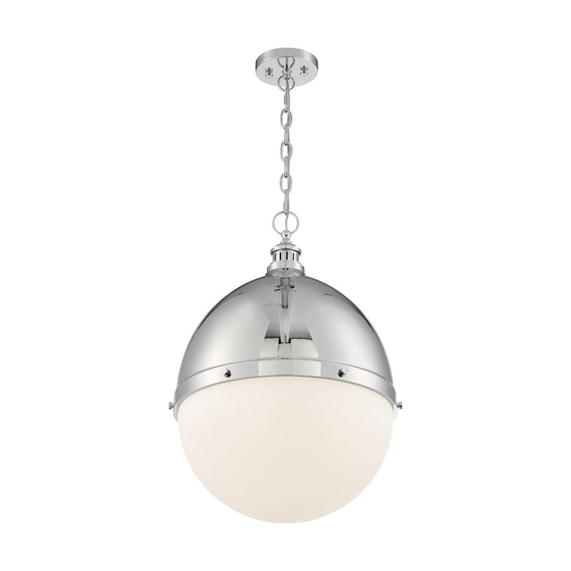 Nuvo Lighting Ronan 25in 1-Light Pendant | Vintage Polished Nickel and Etched Opal Glass | Kitchen Island & Dining Room | 17.5 x 24.63 in | Model 60-7050