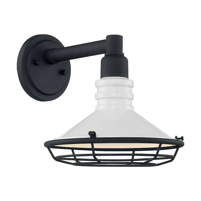 Nuvo Lighting Blue Harbor 1-Light Wall Sconce | Nautical & Coastal Gloss White and Textured Black | Indoor & Covered Patio | 9.75 x 10 in | Model 60-7051