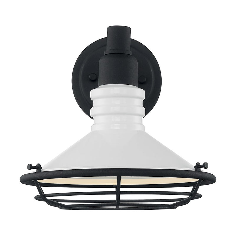 Nuvo Lighting Blue Harbor 1-Light Wall Sconce | Nautical & Coastal Gloss White and Textured Black | Indoor & Covered Patio | 9.75 x 10 in | Model 60-7051