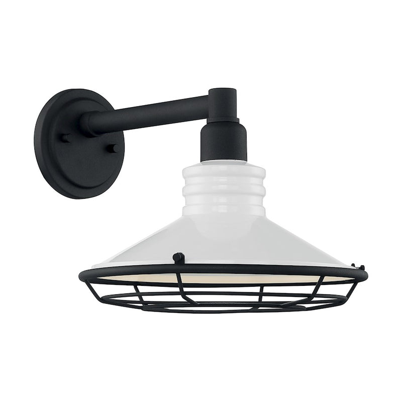 Nuvo Lighting Blue Harbor 12in 1-Light Wall Sconce | Nautical Coastal Gloss White and Textured Black | Covered Patio & Entryway | 12 x 10 | Model 60-7052