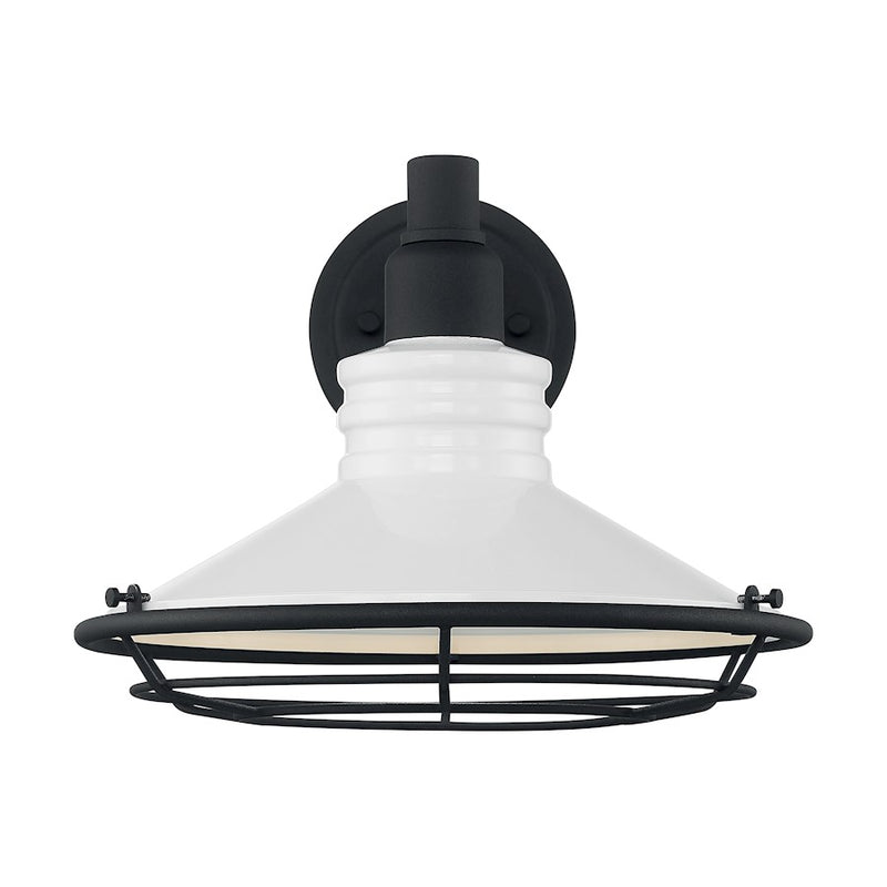 Nuvo Lighting Blue Harbor 12in 1-Light Wall Sconce | Nautical Coastal Gloss White and Textured Black | Covered Patio & Entryway | 12 x 10 | Model 60-7052
