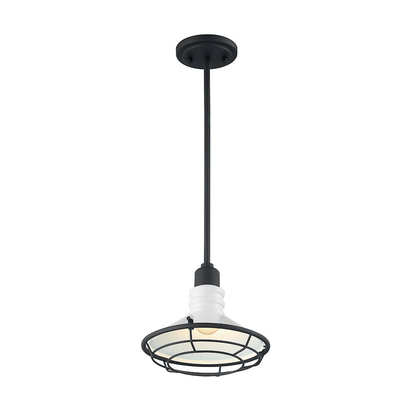 Nuvo Blue Harbor 9.75in 1-Light Pendant | Nautical & Coastal Gloss White and Black Accents | Kitchen Island & Dining Room | 9.75 x 9.75 x | Model 60-7053