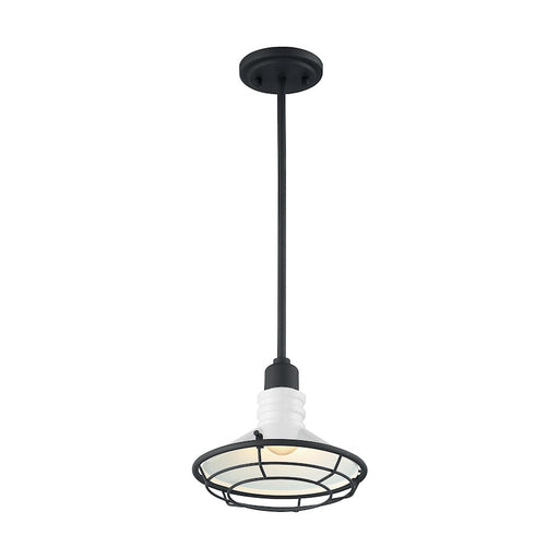 Nuvo Blue Harbor 9.75in 1-Light Pendant | Nautical & Coastal Gloss White and Black Accents | Kitchen Island & Dining Room | 9.75 x 9.75 x | Model 60-7053
