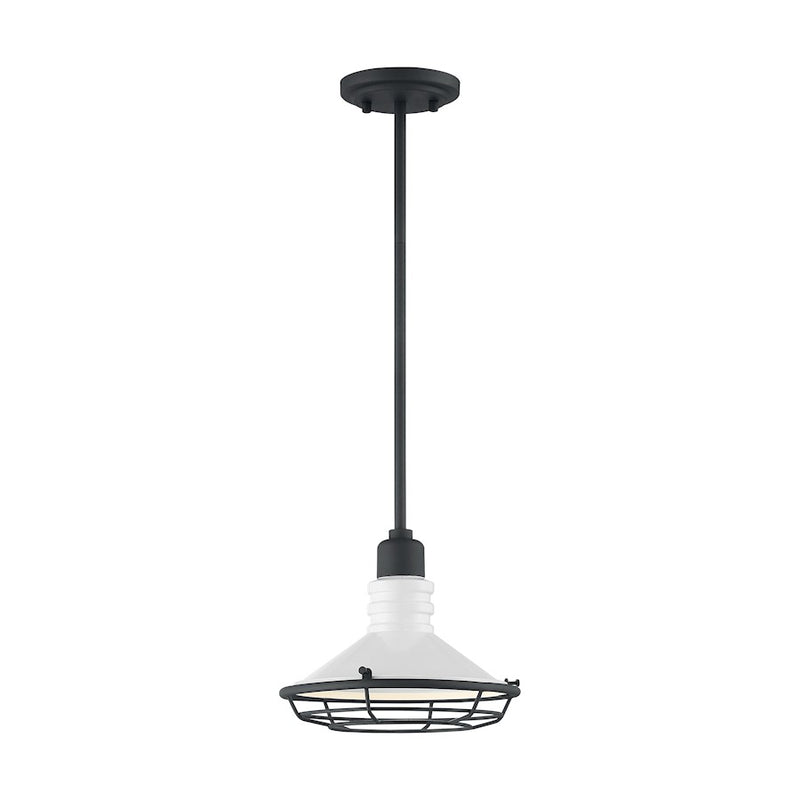 Nuvo Blue Harbor 9.75in 1-Light Pendant | Nautical & Coastal Gloss White and Black Accents | Kitchen Island & Dining Room | 9.75 x 9.75 x | Model 60-7053