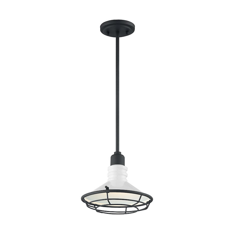 Nuvo Blue Harbor 9.75in 1-Light Pendant | Nautical & Coastal Gloss White and Black Accents | Kitchen Island & Dining Room | 9.75 x 9.75 x | Model 60-7053