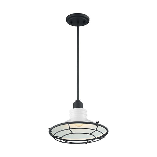 Nuvo Lighting Blue Harbor 12in 1-Light Pendant | Nautical & Coastal Gloss White and Black Accents | Kitchen Island & Dining Room | 12 x 12 | Model 60-7054